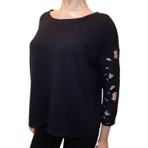 💠 AMERICAN EAGLE Crochet Sleeve Open Back Sweater Boat Neck Cropped Layered